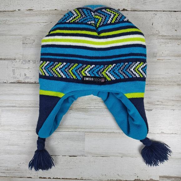 SWISS TECH Tasseled Beanie Knit Winter Hat OSFM Blue Cove Performance Gear - Picture 1 of 5